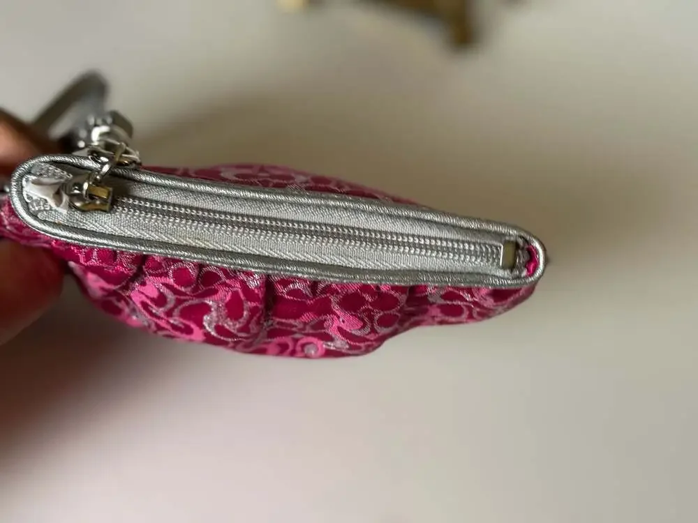 Coach Violet Lurex Opt Art Wristlet with Silver Leather Trim